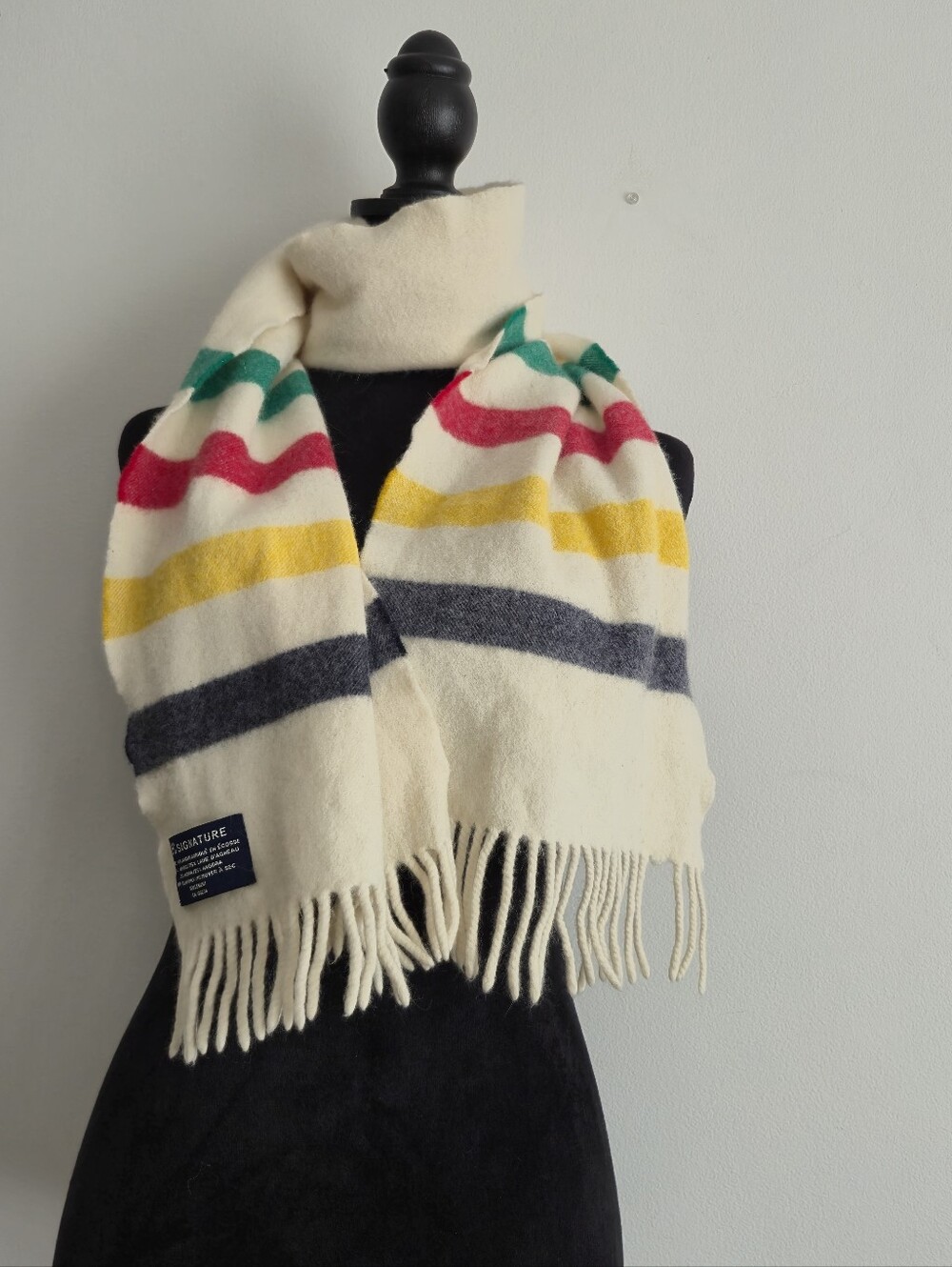 Vintage HBC Point Blanket Striped Scarf Scottish Wool Angora Hudson's Bay